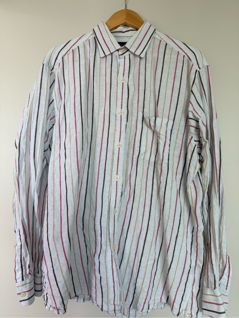 Tasso Elba White Button-Down Shirt with Red and Brown Stripes